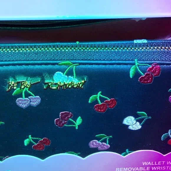 Betsey Johnson Cherry Embroidered Wallet NWT – Boxed Zip Around with Wristlet - Picture 5 of 7